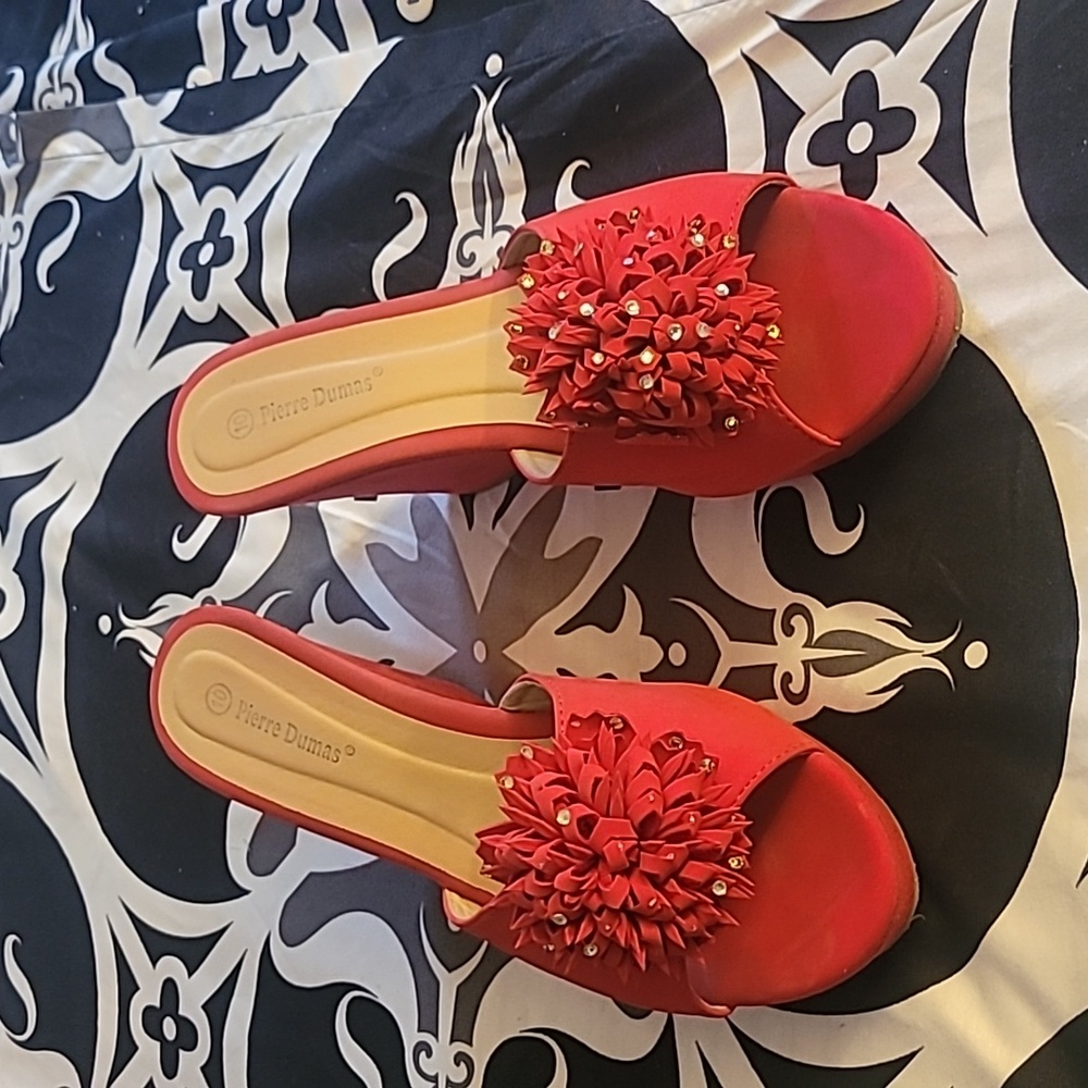 Women Red Wedge Heel Slides Sandals